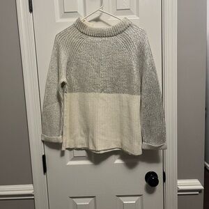 Chico White Silver foil Melanie Sweater Mock neck with zip closure in back Small